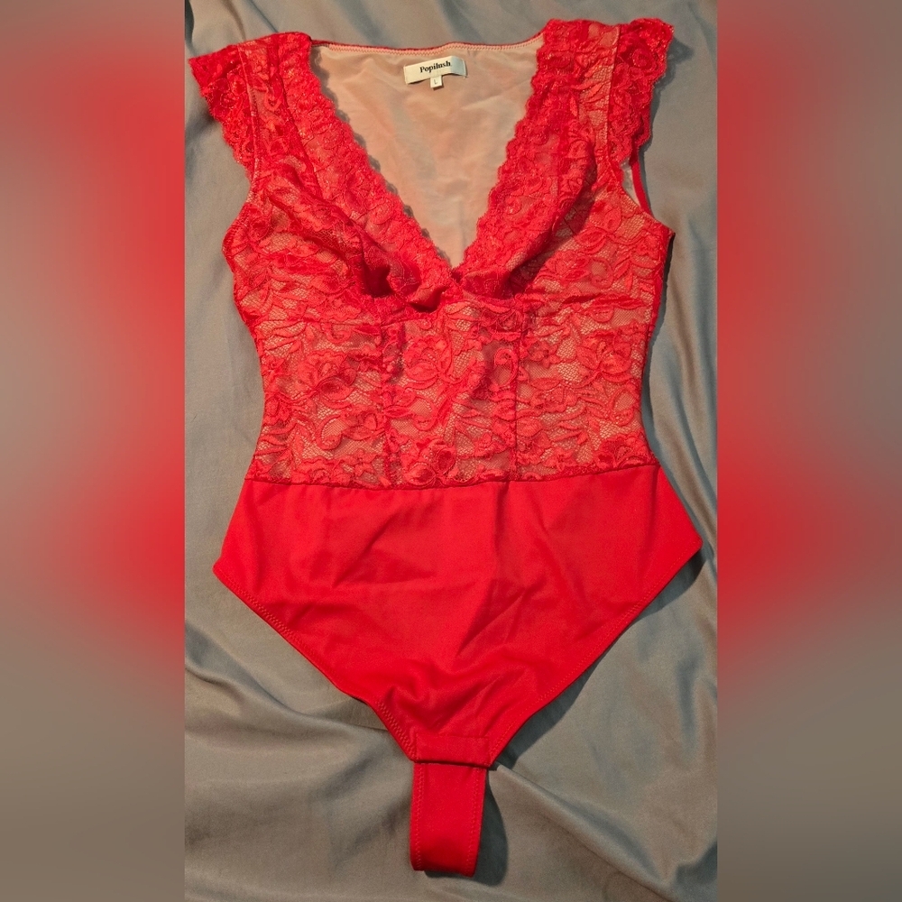 Popilush V-neck Sleeveless Sculpting Lace Bodysuit #510 - Picture 3 of 12